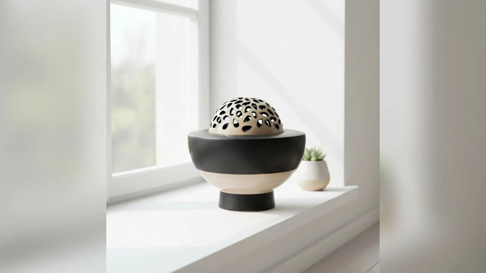 Teardrop Candle Sphere adult cremation urn by a window
