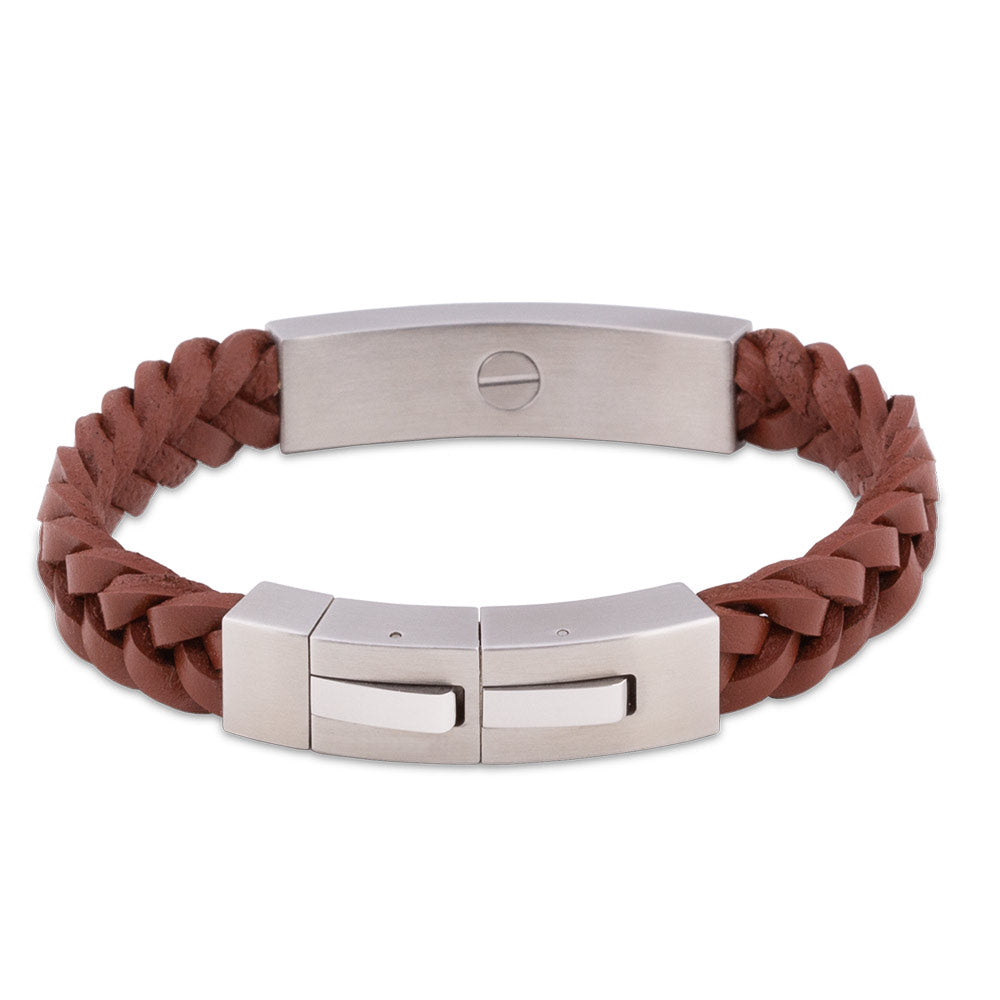 Adjustable Braided Leather Ashes Bracelet For Men in Brown