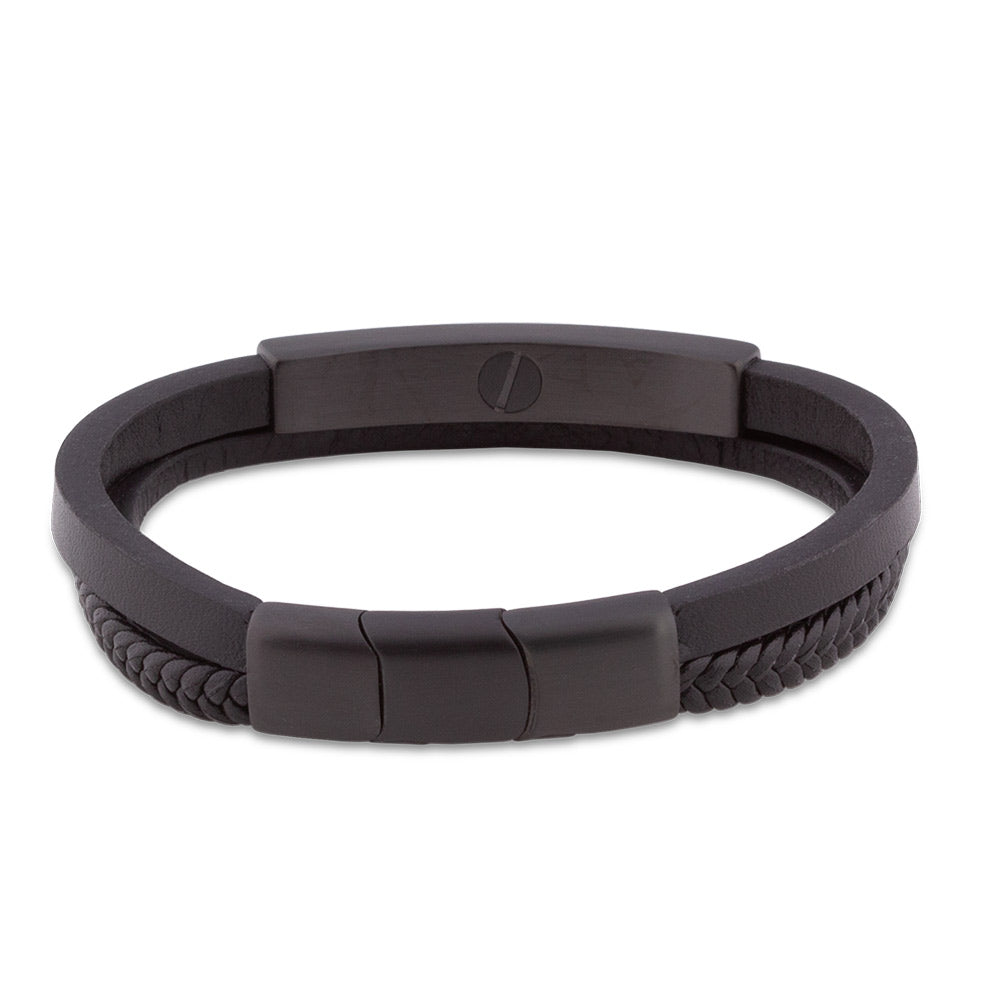 Adjustable Braided Leather Ashes Bracelet For Men in Full Black