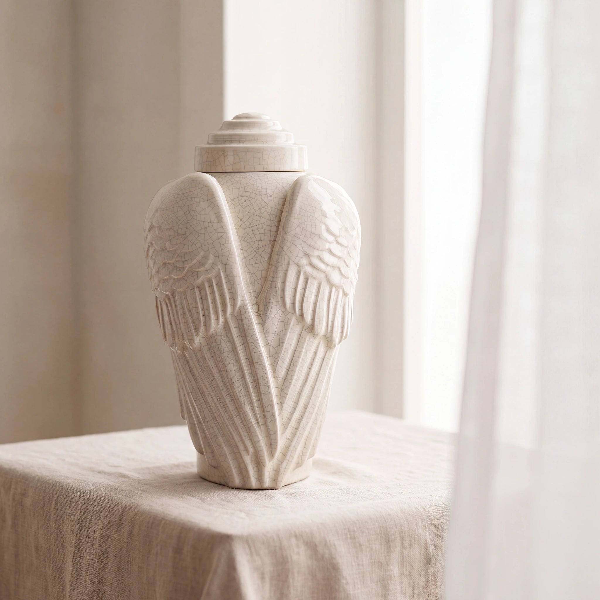 Angel Wings Adult Cremation Urn for Ashes in Crackle Glaze