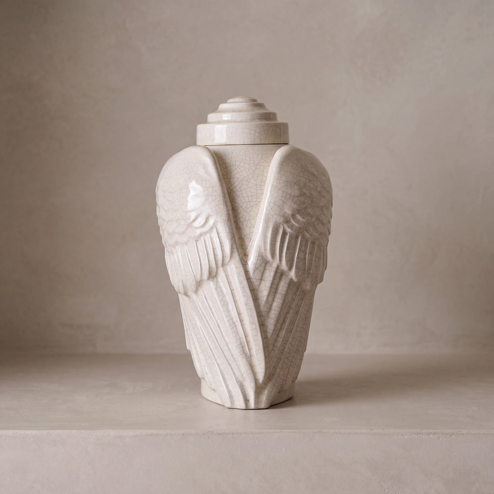 Angel Wings Adult Cremation Urn for Ashes in Crackle Glaze