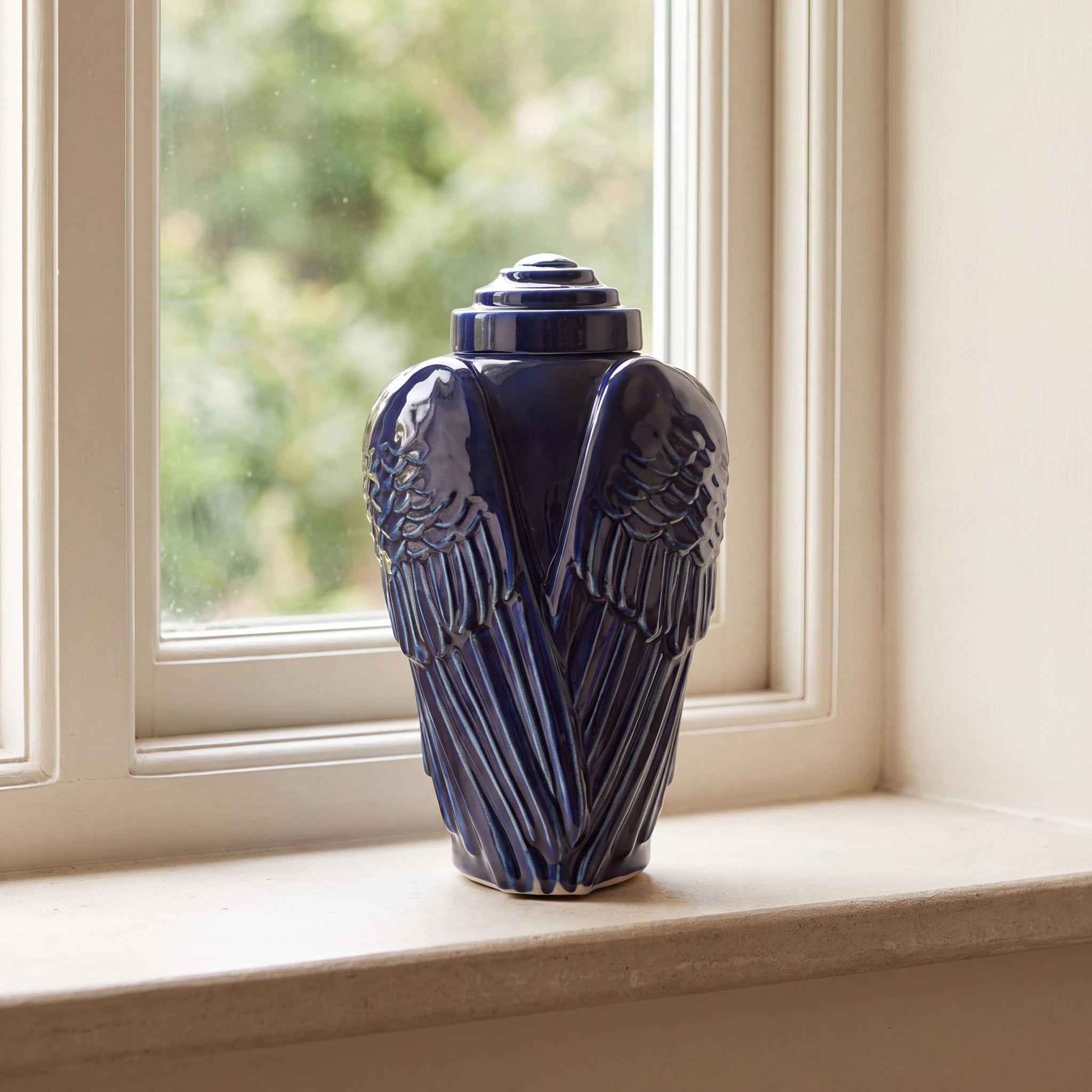 Angel Wings Adult Cremation Urn for Ashes in Metallic Blue