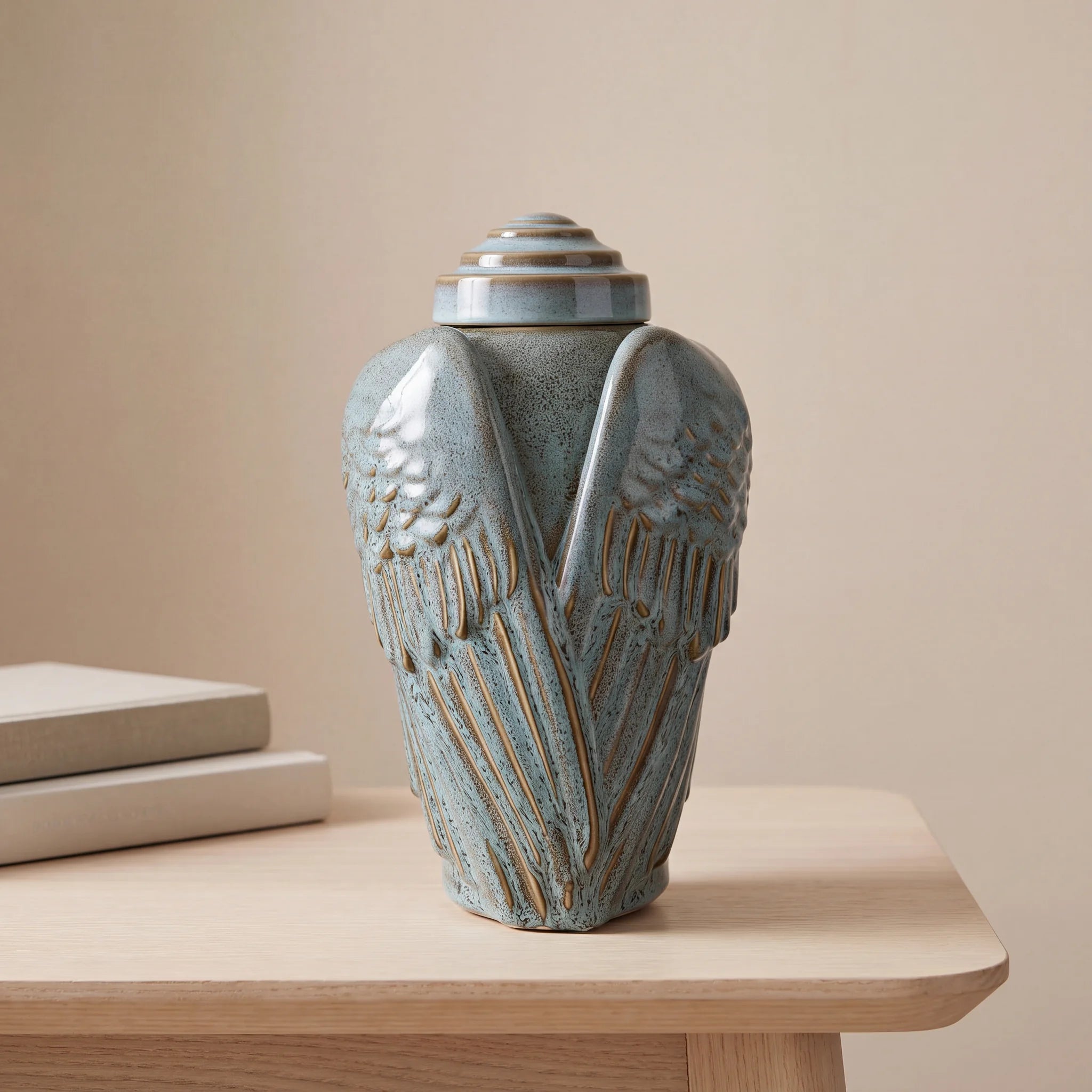 Angel Wings Adult Cremation Urn for Ashes in Oily Green