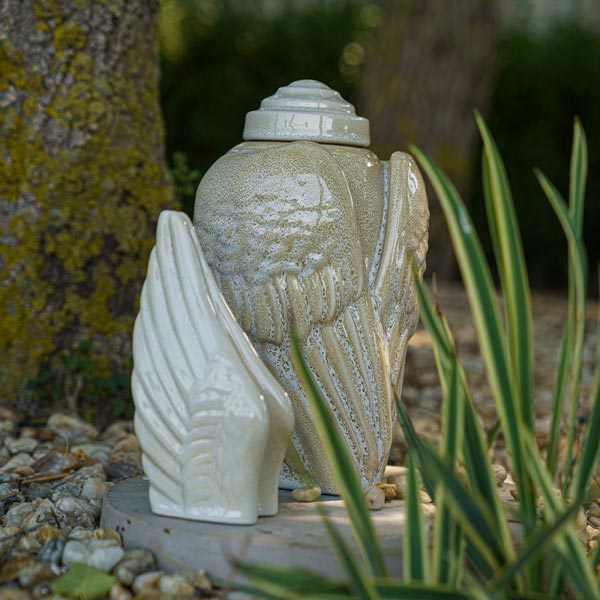 Angel Wings Small Urn for Ashes in Light Sand