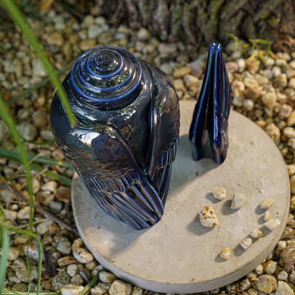 Angel Wings Cremation Urn for Ashes Metallic Blue Outside Top View