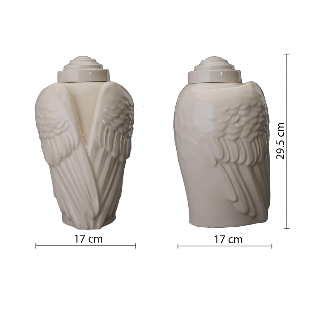 Angel Wings Cremation Urn for Ashes in Cream Dimensions