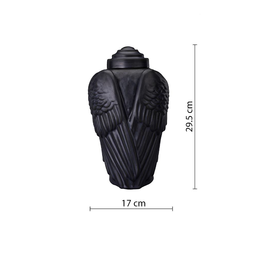 Angel Wings Cremation Urn for Ashes in Matte Black Dimensions