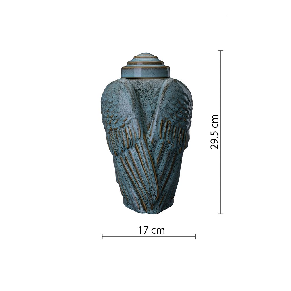 Angel Wings Cremation Urn for Ashes in Oily Green Dimensions