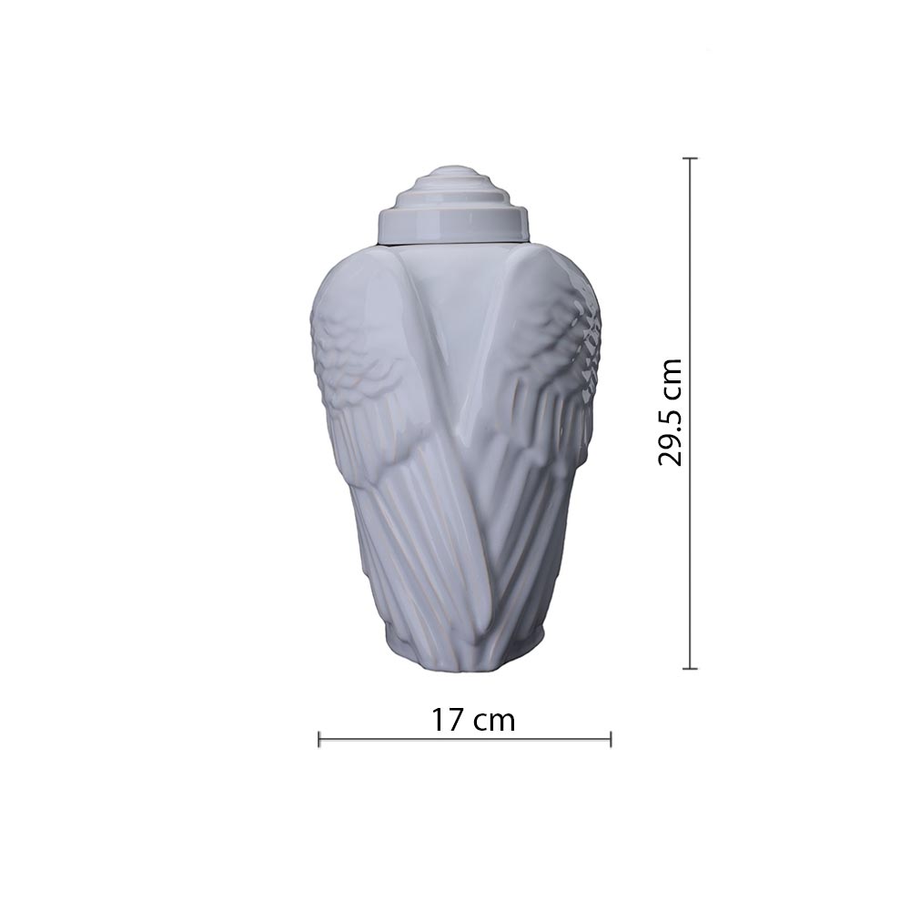 Angel Wings Cremation Urn for Ashes in White Dimensions