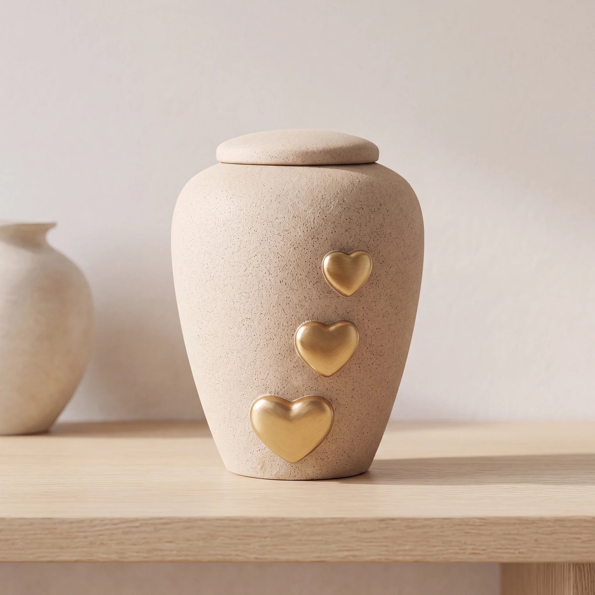 Beige Hearts Adult Cremation Urn for Ashes