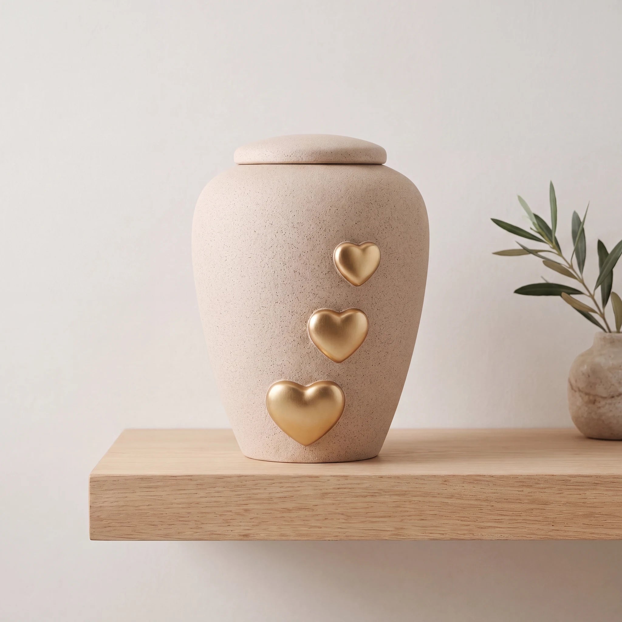 Beige Hearts Adult Cremation Urn for Ashes