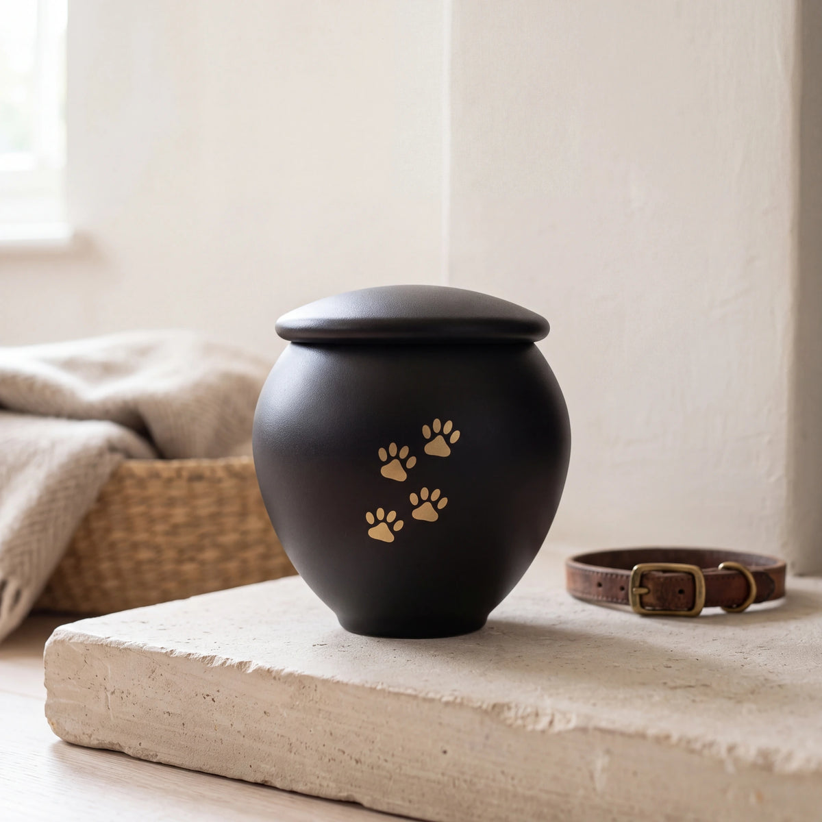 Black-Gold-Pawprints-Pet-Urn-for-Ashes-Small-pet_hearth_basket