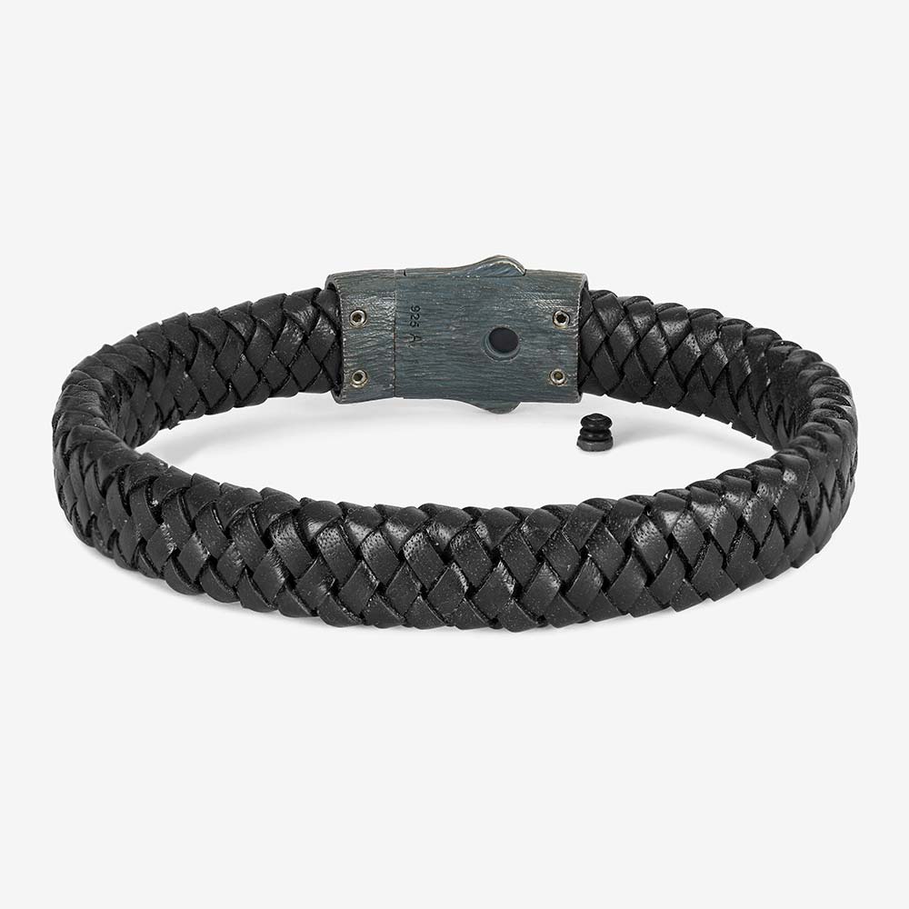 Braided Leather Ashes Bracelet For Men in Black Open