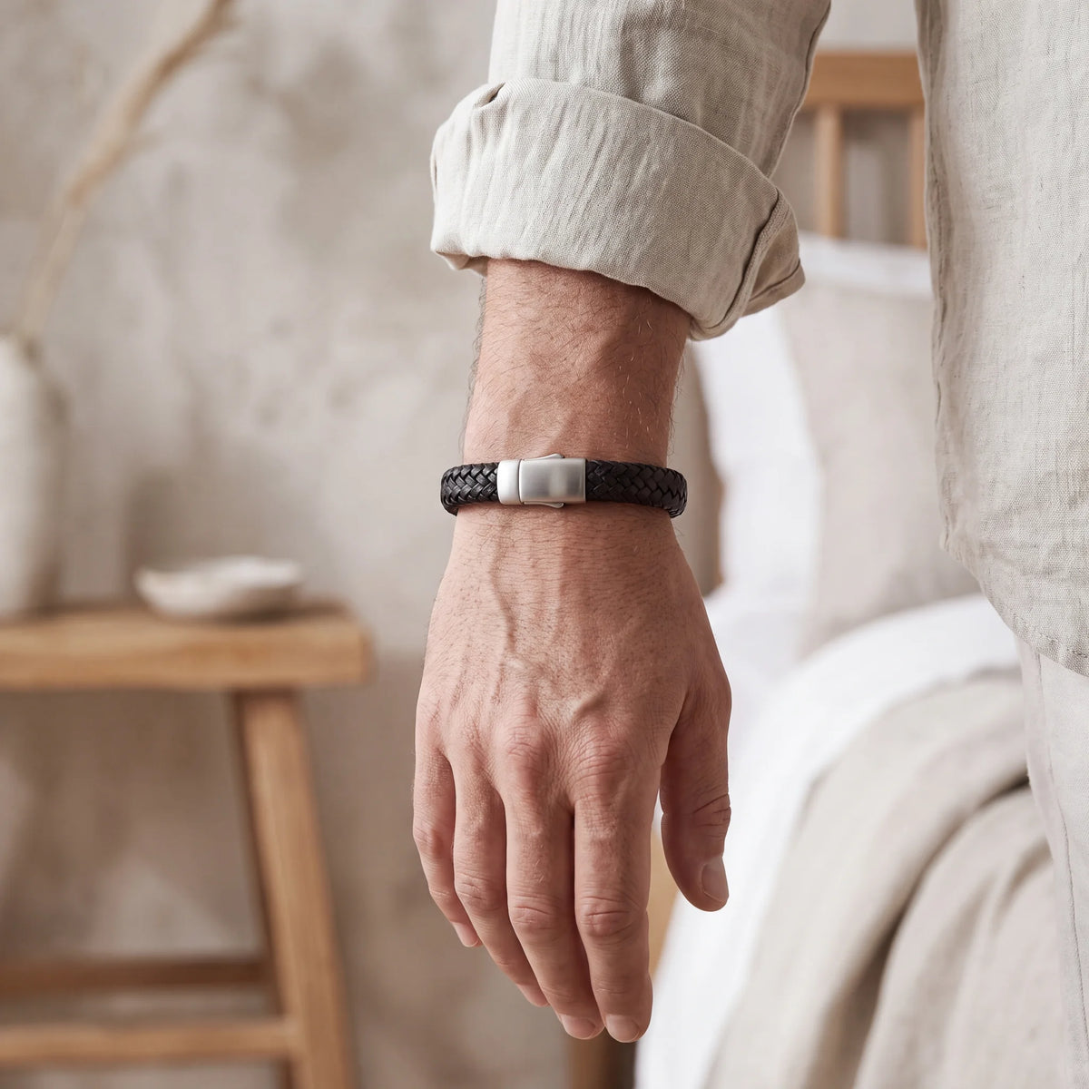 Braided-Leather-Ashes-Bracelet-For-Men-in-Black-Wide-Braid-On-the-Wrist