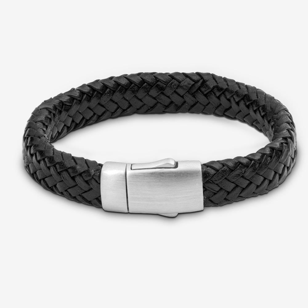 Braided Leather Ashes Bracelet For Men in Black Wide Braid