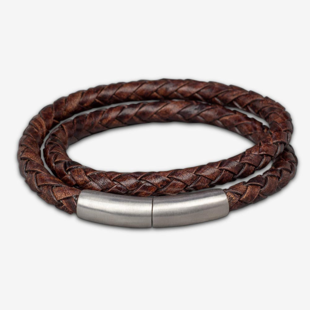 Braided Leather Ashes Bracelet For Men in Brown - Double Braid