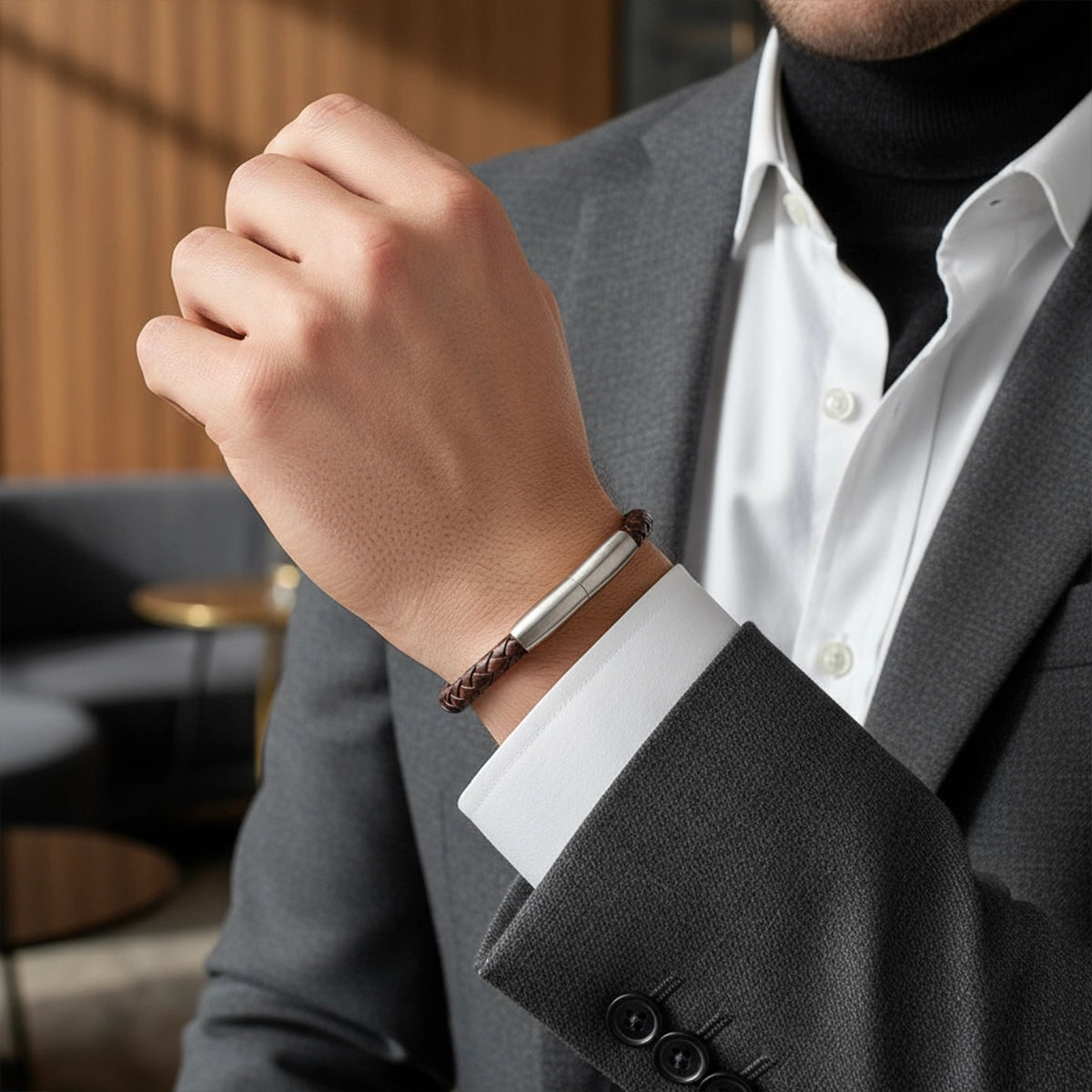 Braided Leather Ashes Bracelet For Men in Brown - Single Braid