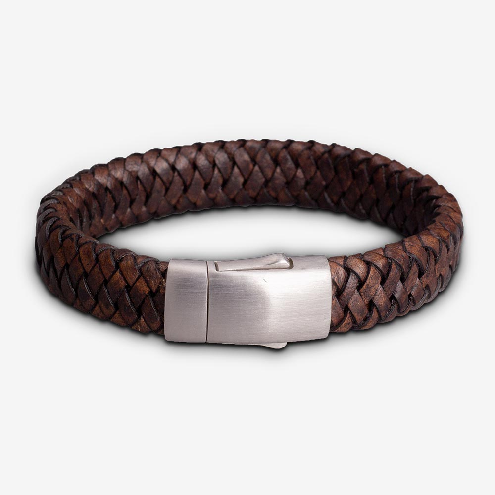 Braided Leather Ashes Bracelet For Men in Brown - Wide Braid