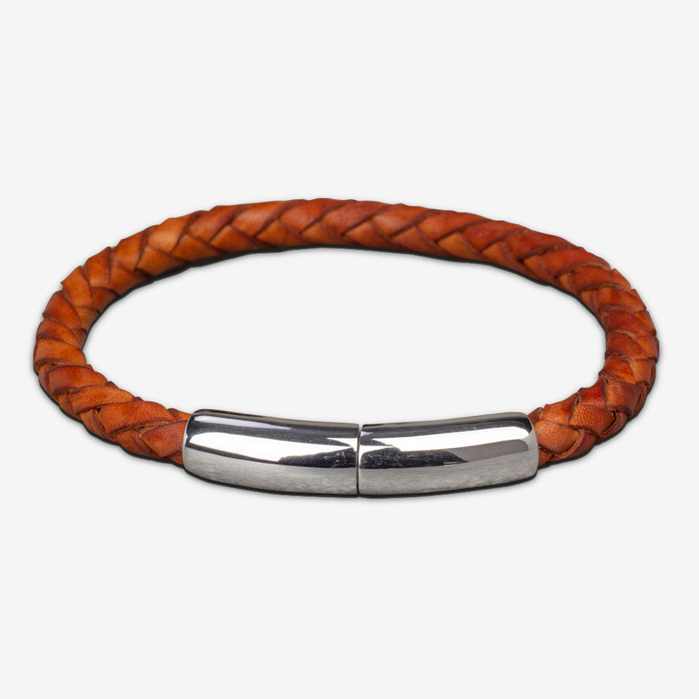 Braided Leather Ashes Bracelet For Men in Cognac - Single Braid