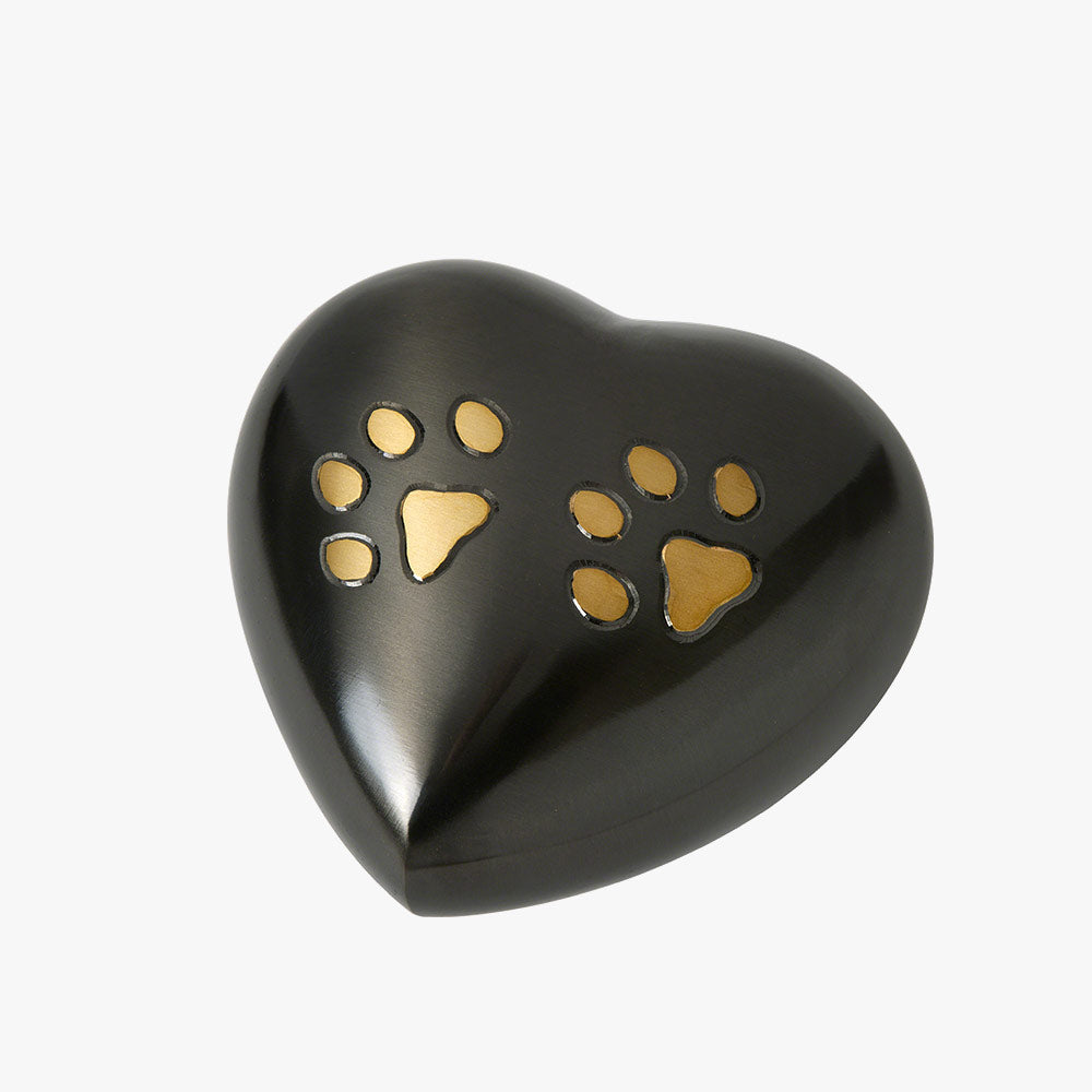 Brushed Metal Heart Keepsake Urn for Ashes with Paw Print Motif 400ml