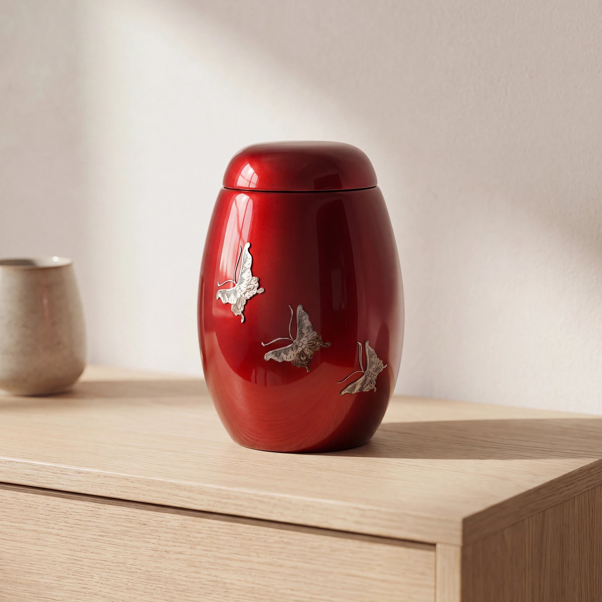 Butterfly Fibreglass Adult Cremation Urn for Ashes in Ruby Red