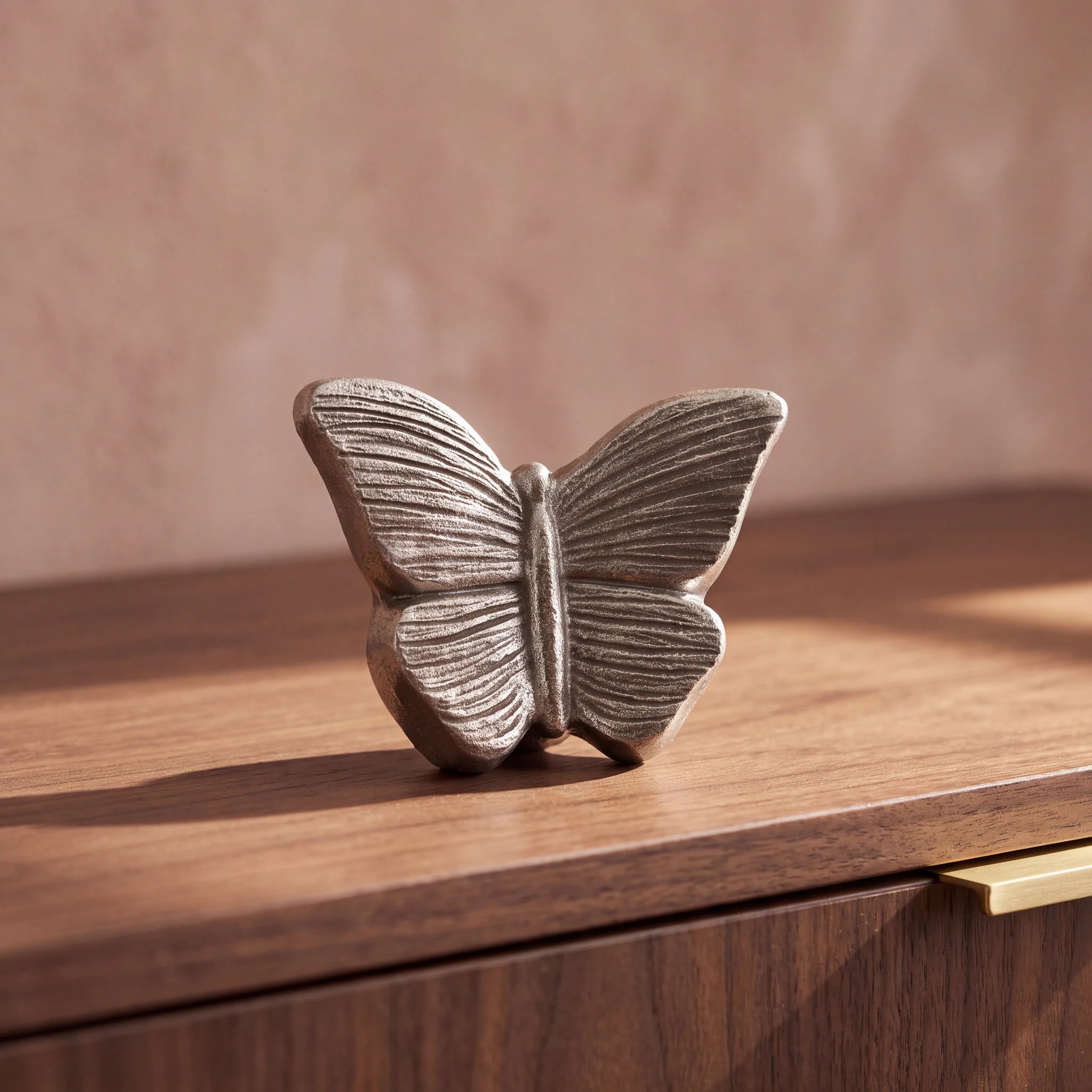 Butterfly-Keepsake-Urn-for-Ashes-in-Silver-Walnut-Sideboard