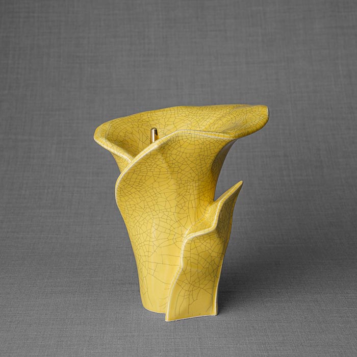 Calla Lilly Medium Cremation Urn for Ashes Yellow Crackle Glaze Left View