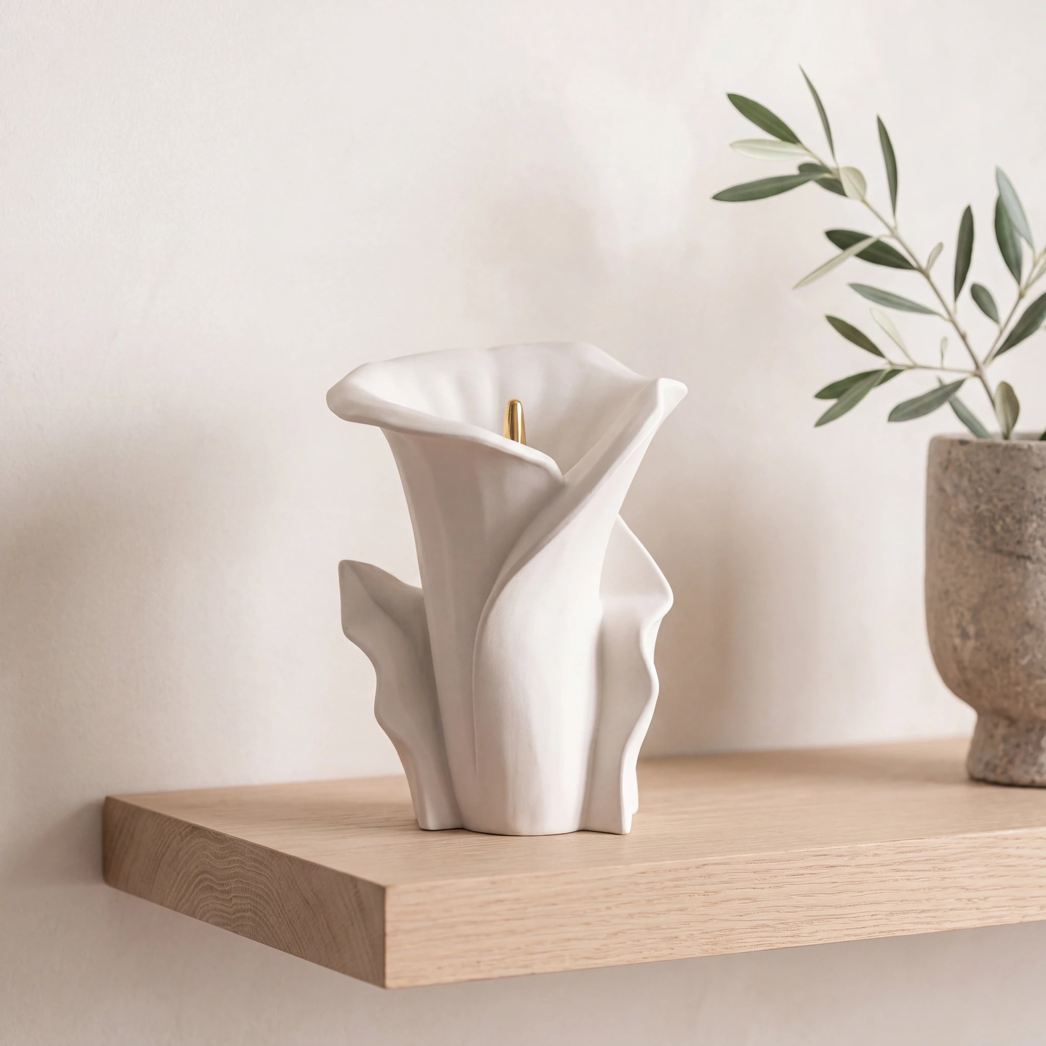Calla-Lily-Medium-Urn-for-Ashes-in-Matte-White-Oak-Shelf