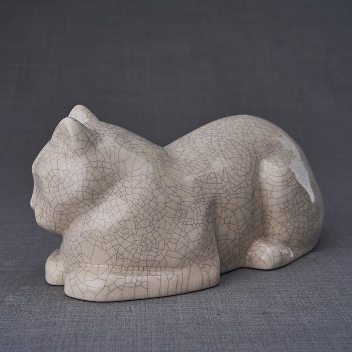 Cat Cremation Urn For Pets Ashes In Crackle Glaze Left View