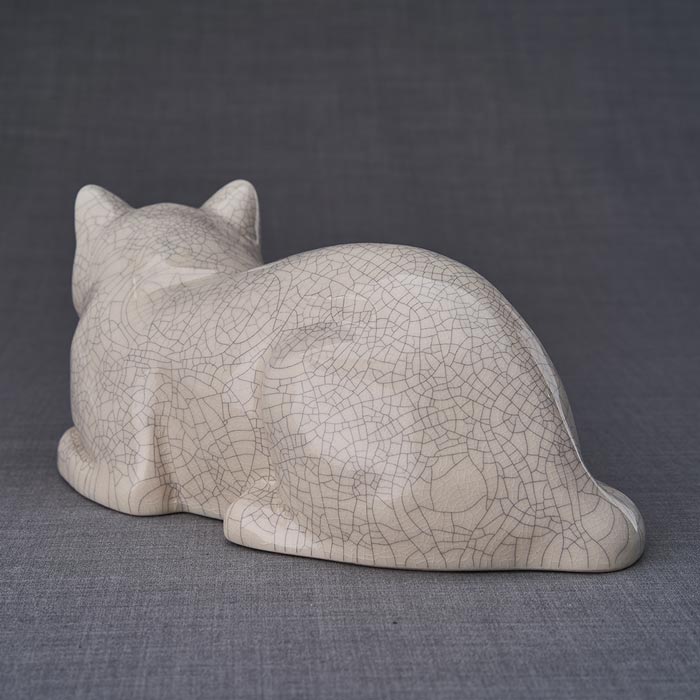 Cat Cremation Urn For Pets Ashes In Crackle Glaze Rear View