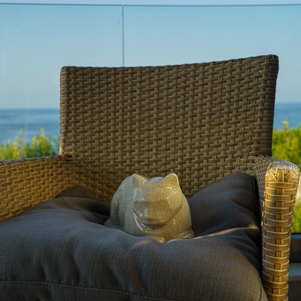 Cat Cremation Urn For Pets Ashes In Crackle Glaze On Chair
