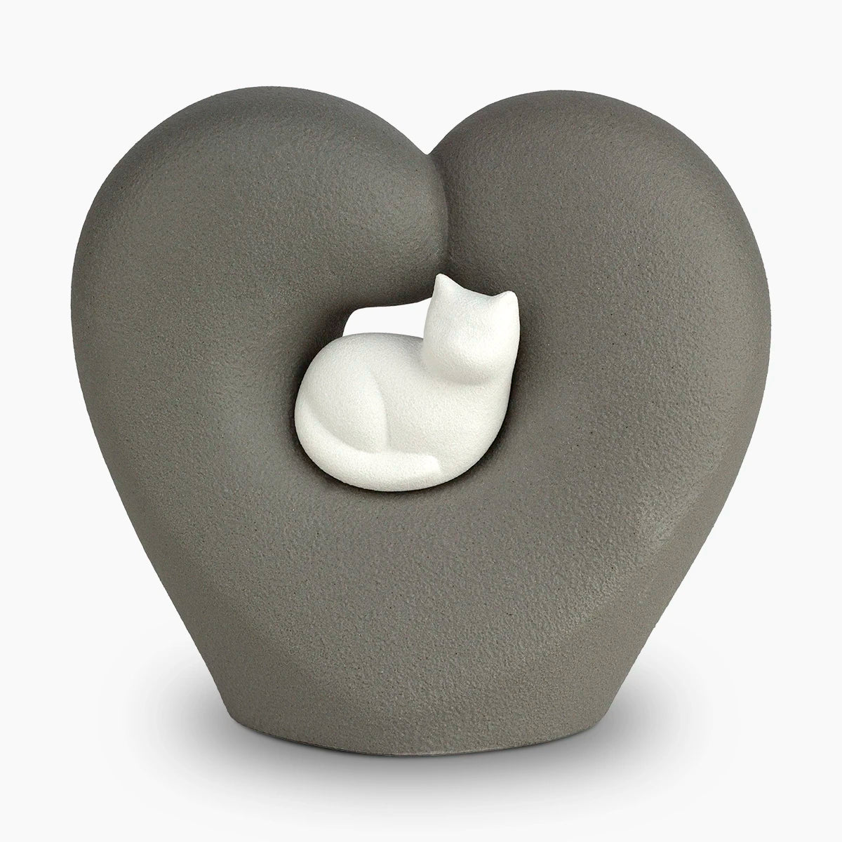 Cat Heart Pet Urn for Ashes in Grey and White