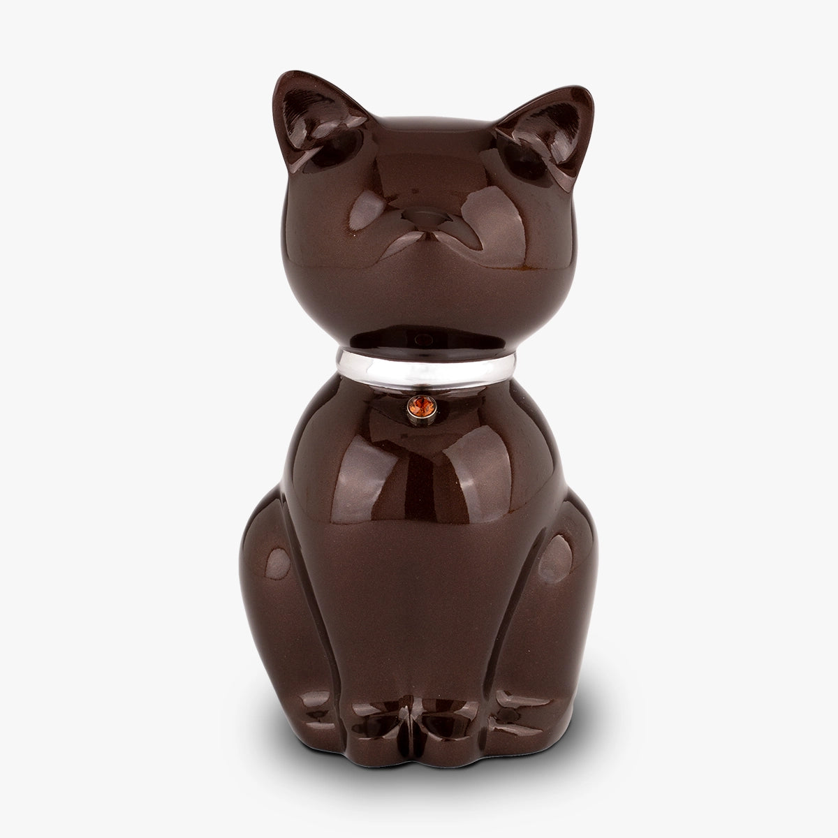 Cat Urn for Ashes in Brown and Silver