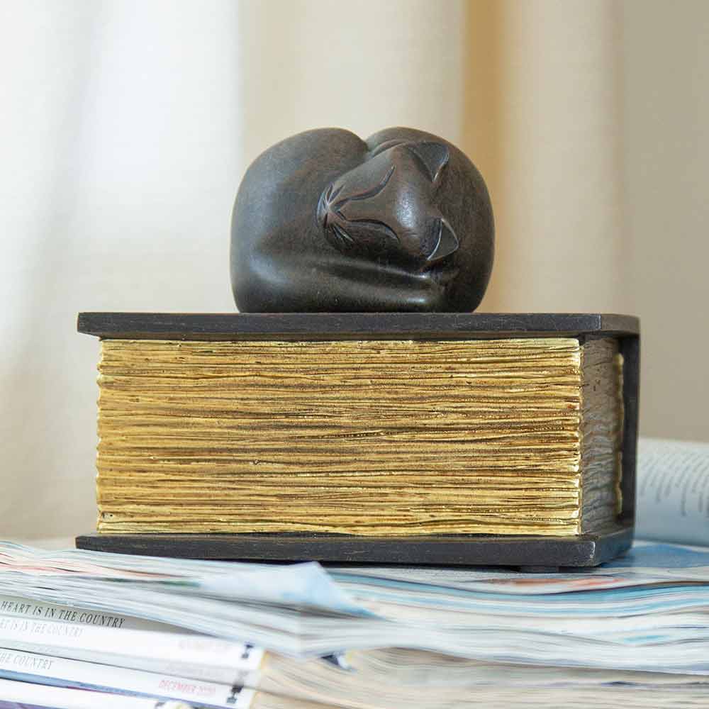 Cat on Book Urn for Ashes – Cat Memorial Urn