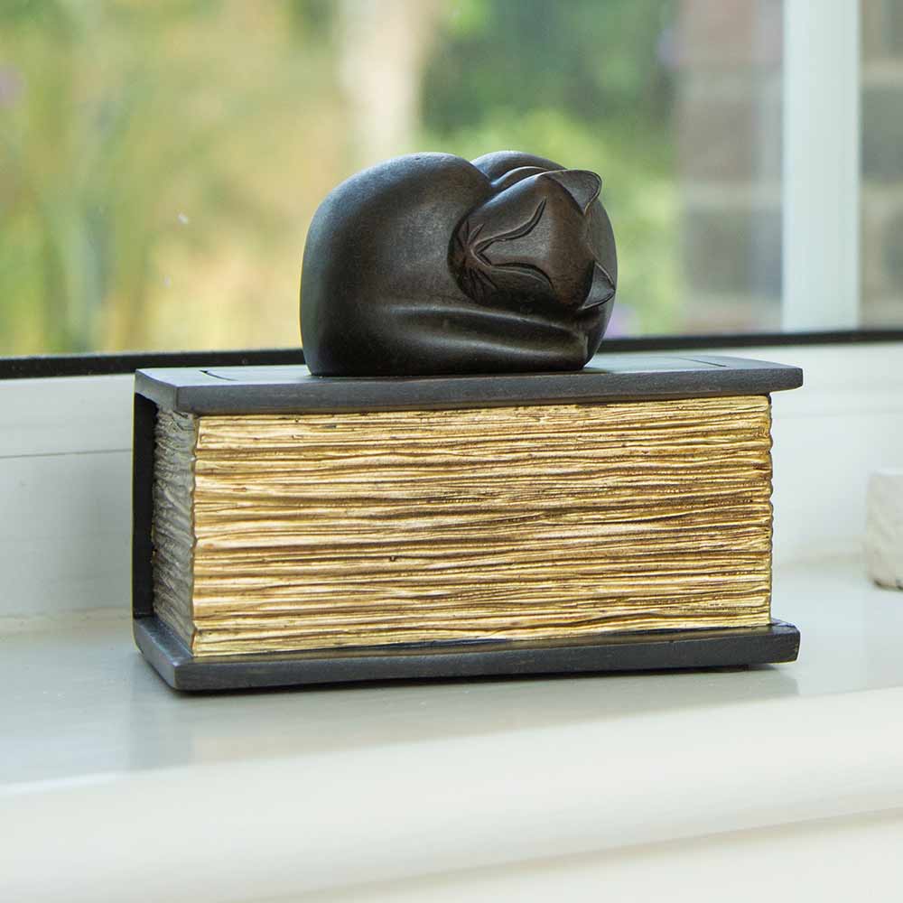 Cat on Book Urn for Ashes – Cat Memorial Urn