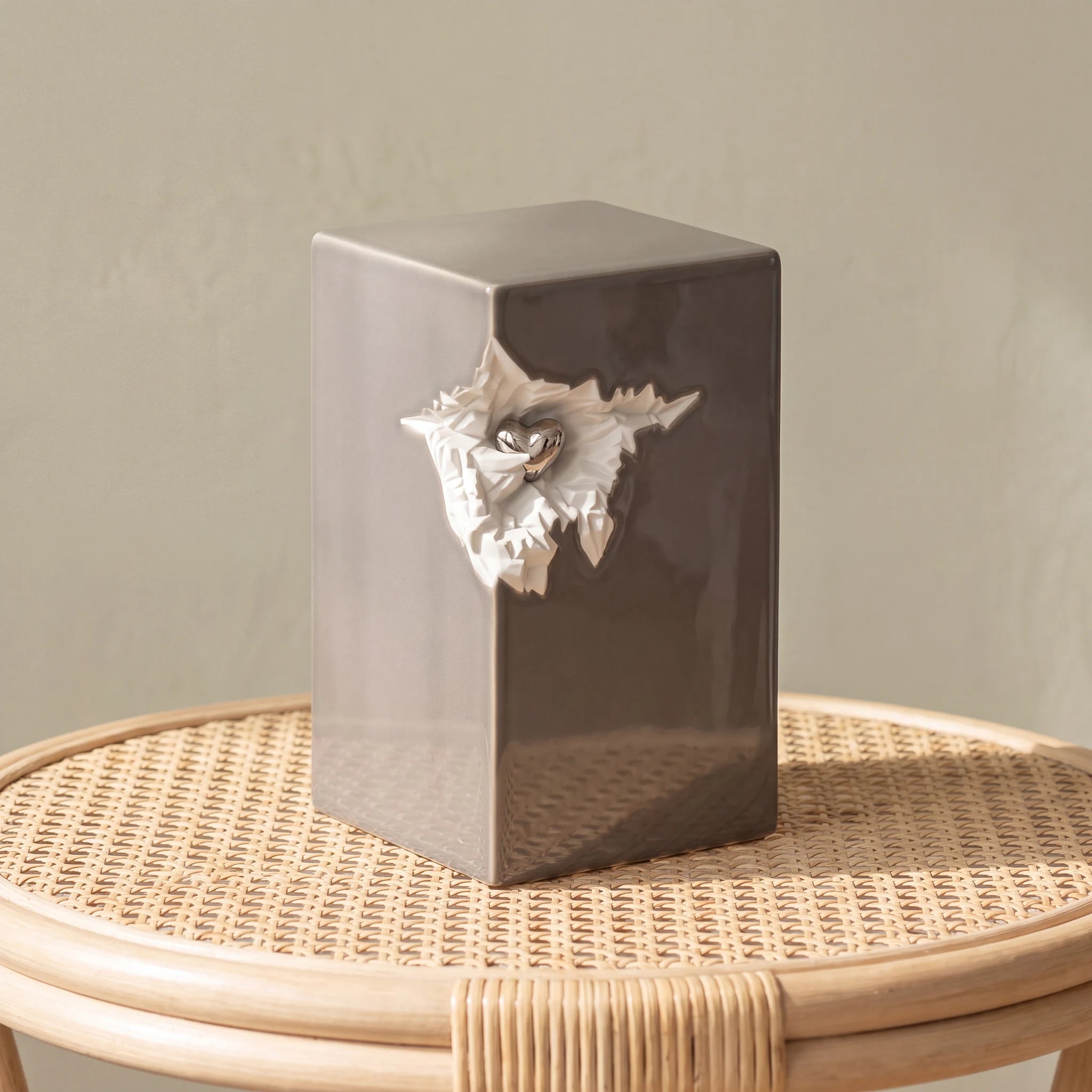 Cherished Heart Cremation Urn for Ashes in Grey and Silver