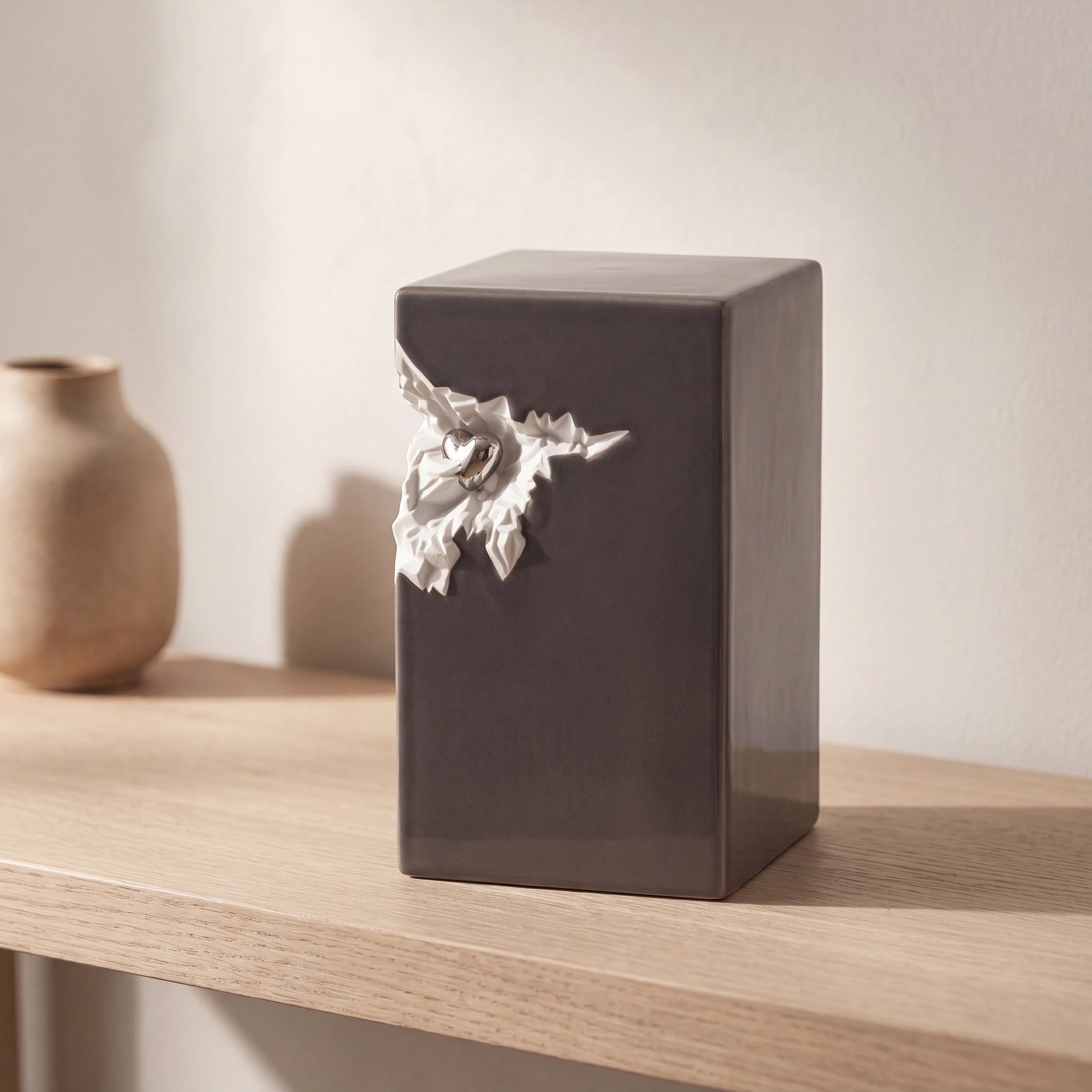 Cherished Heart Cremation Urn for Ashes in Grey and Silver