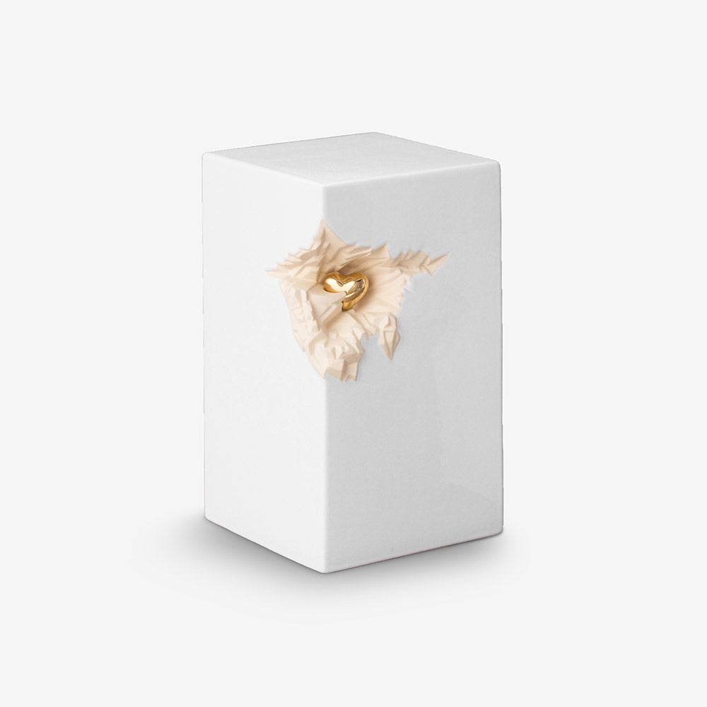 Cherished Heart Cremation Urn for Ashes in White and Gold