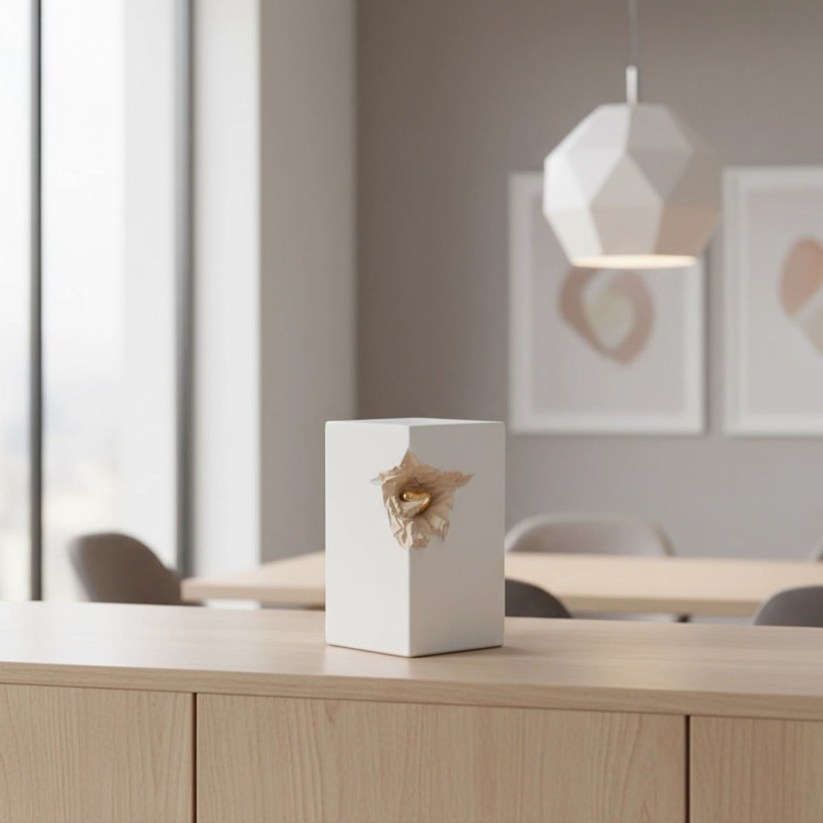 Cherished Heart Medium Urn for Ashes in White and Gold