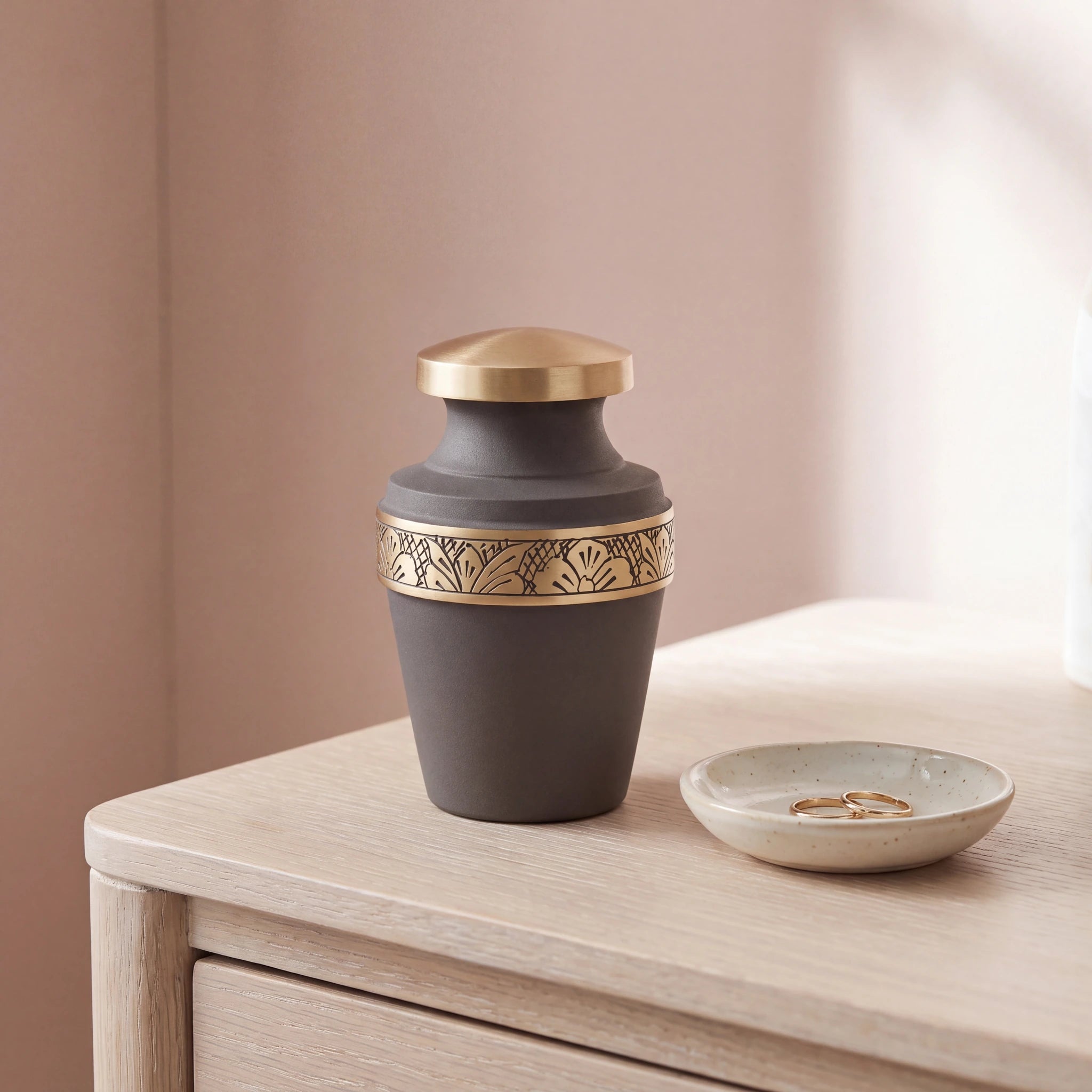 Classic-Band-Metal-Keepsake-Urn-for-Ashes-in-Taupe-and-Gold-keepsake_ring_dish