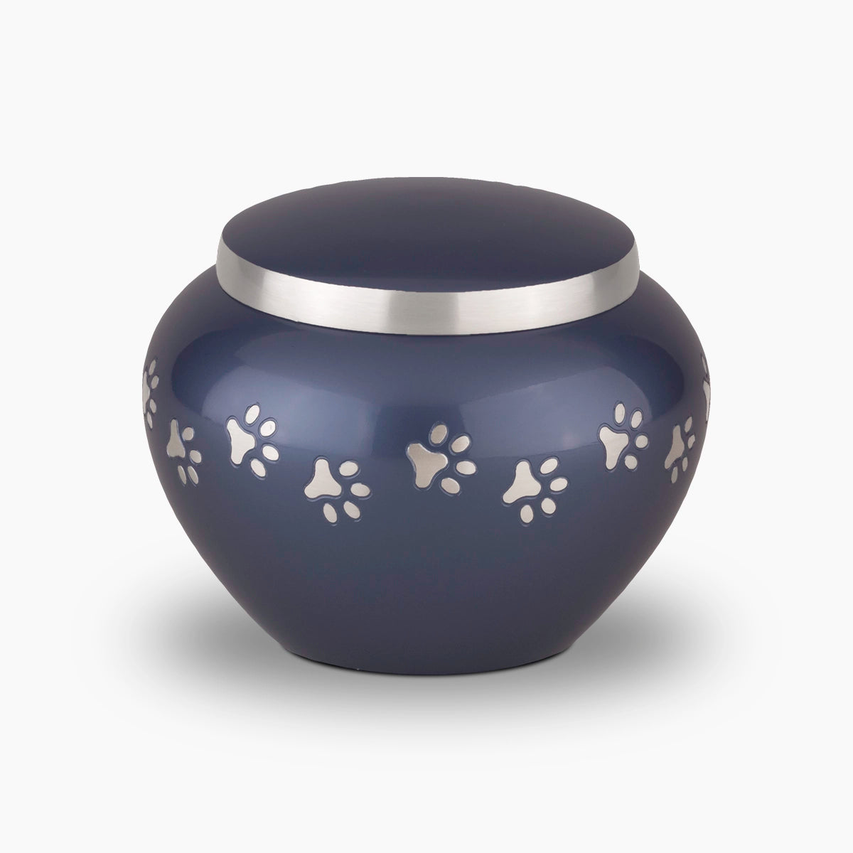 Classic Pawprints Pet Urn for Ashes in Midnight Blue and Silver Medium