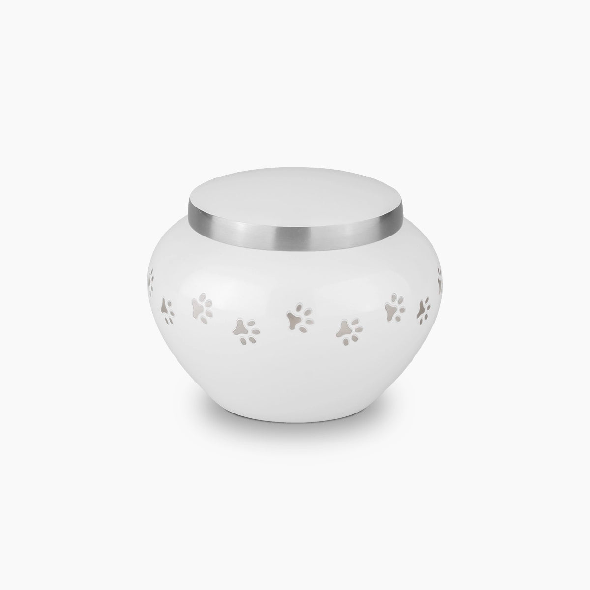 Classic Pawprints Pet Urn for Ashes in White and Silver Small