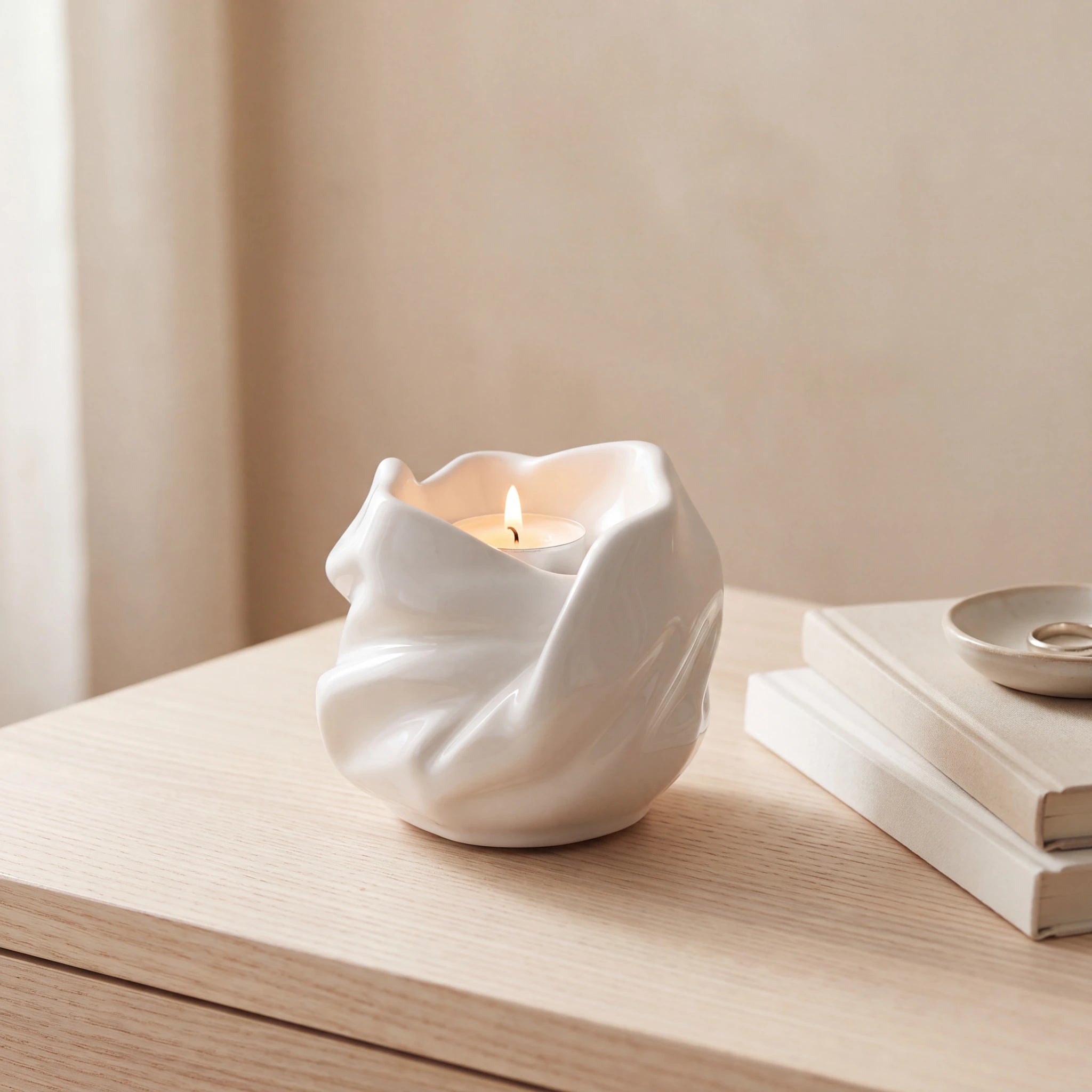 Comfort-Candle-Small-Urn-for-Ashes-in-White-keepsake_books_dish-Left-Angle
