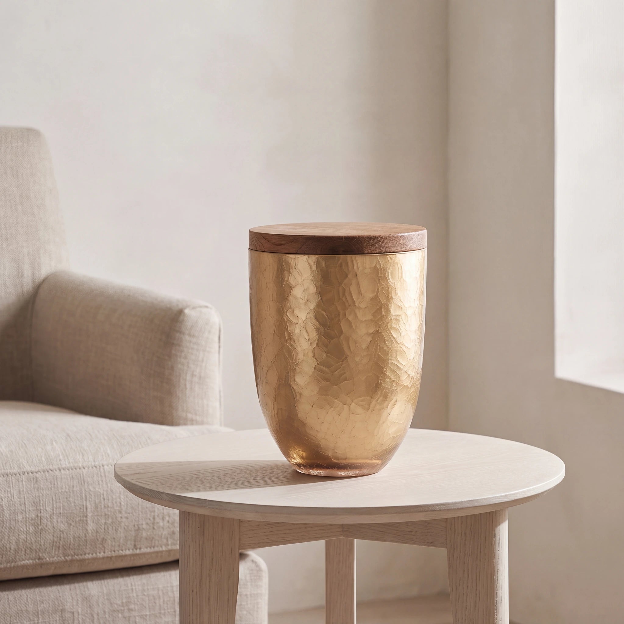 Crystal Adult Cremation Urn for Ashes with Oak Lid in Gold