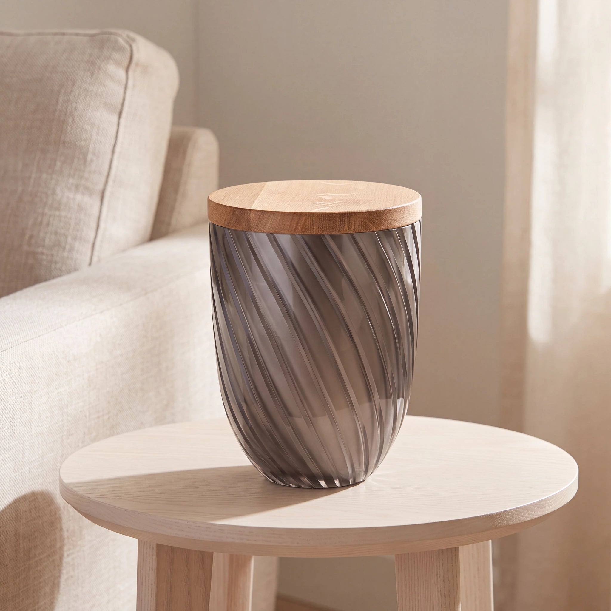 Crystal Adult Cremation Urn for Ashes with Oak Lid in Smoke Grey