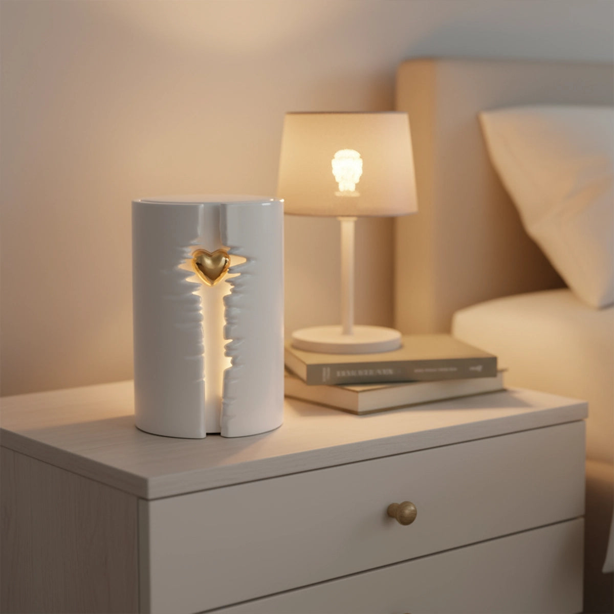 Cuddle Cremation Urn for Ashes with LED Light in White