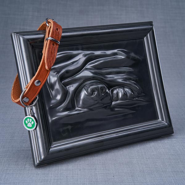 Dog Cremation Urn For Pets Ashes In Matte Black With Collar