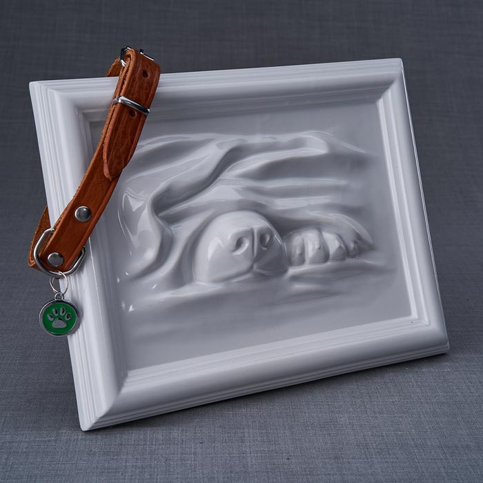 Dog Cremation Urn For Pets Ashes In White With Collar