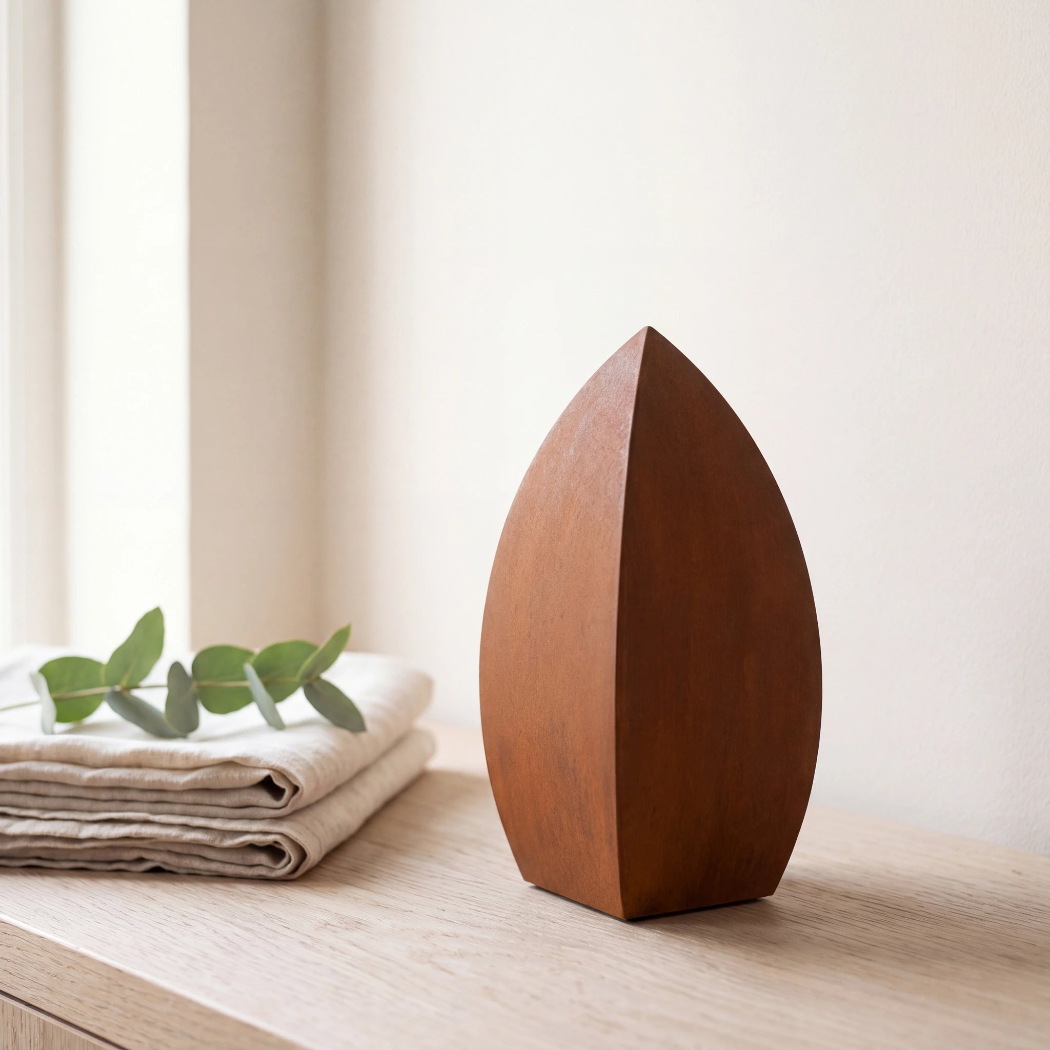 Drop-Small-Urn-for-Ashes-in-Corten-Steel-Folded-Linen