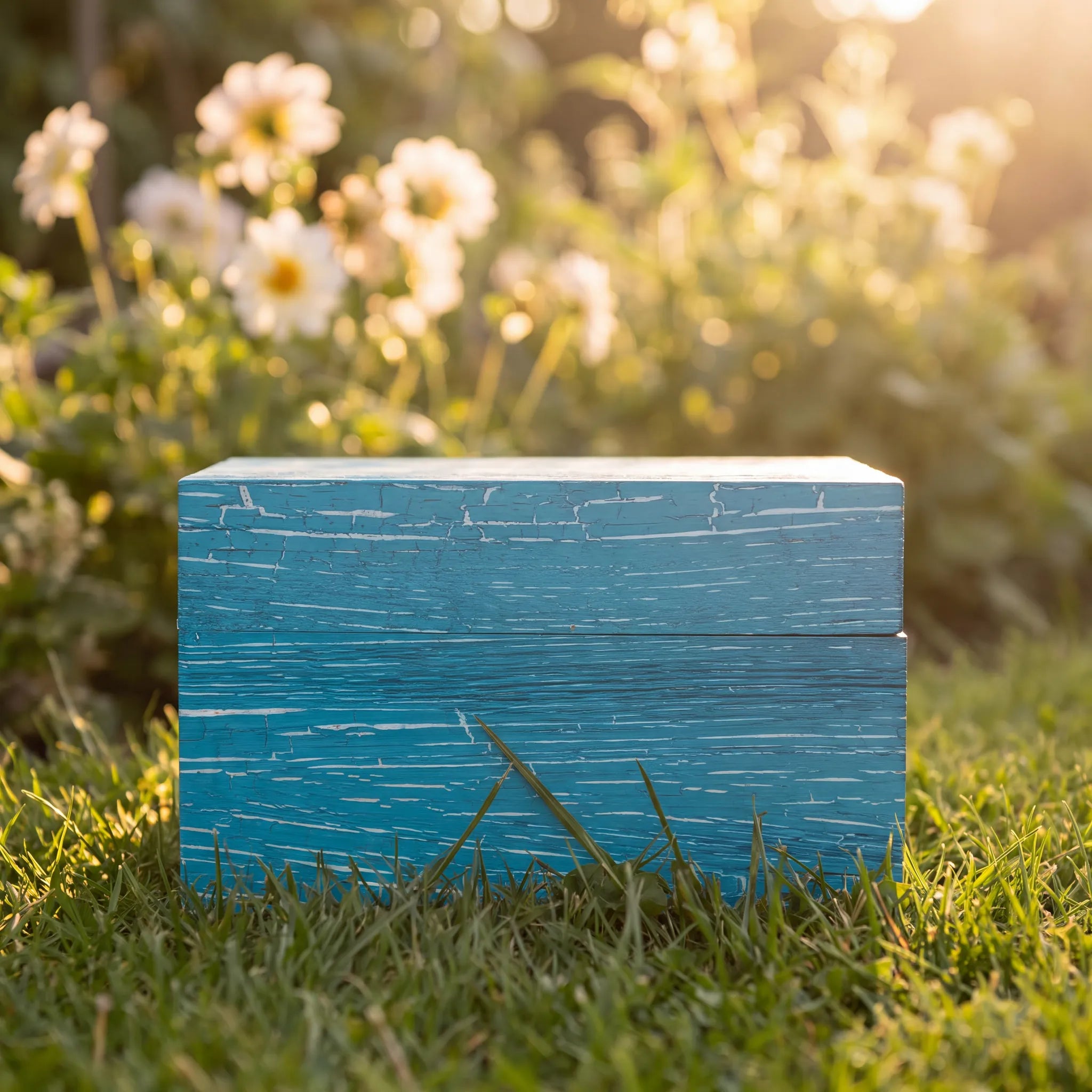 EarthUrn Chest Biodegradable Urn for Ashes in Antique Turquoise Blue - Adult